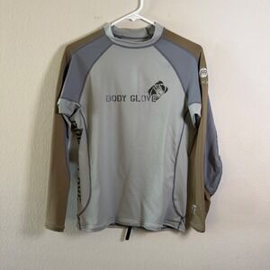 Body Glove Mens Long Sleeve Rash Guard Grey Olive 50 SPF UV Protection Size L